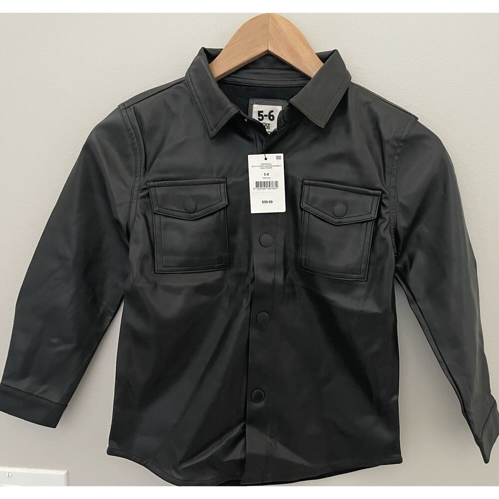 NWT's Cotton On Kids 5/6 Heath Vegan Black Faux Leather Snap Shacket